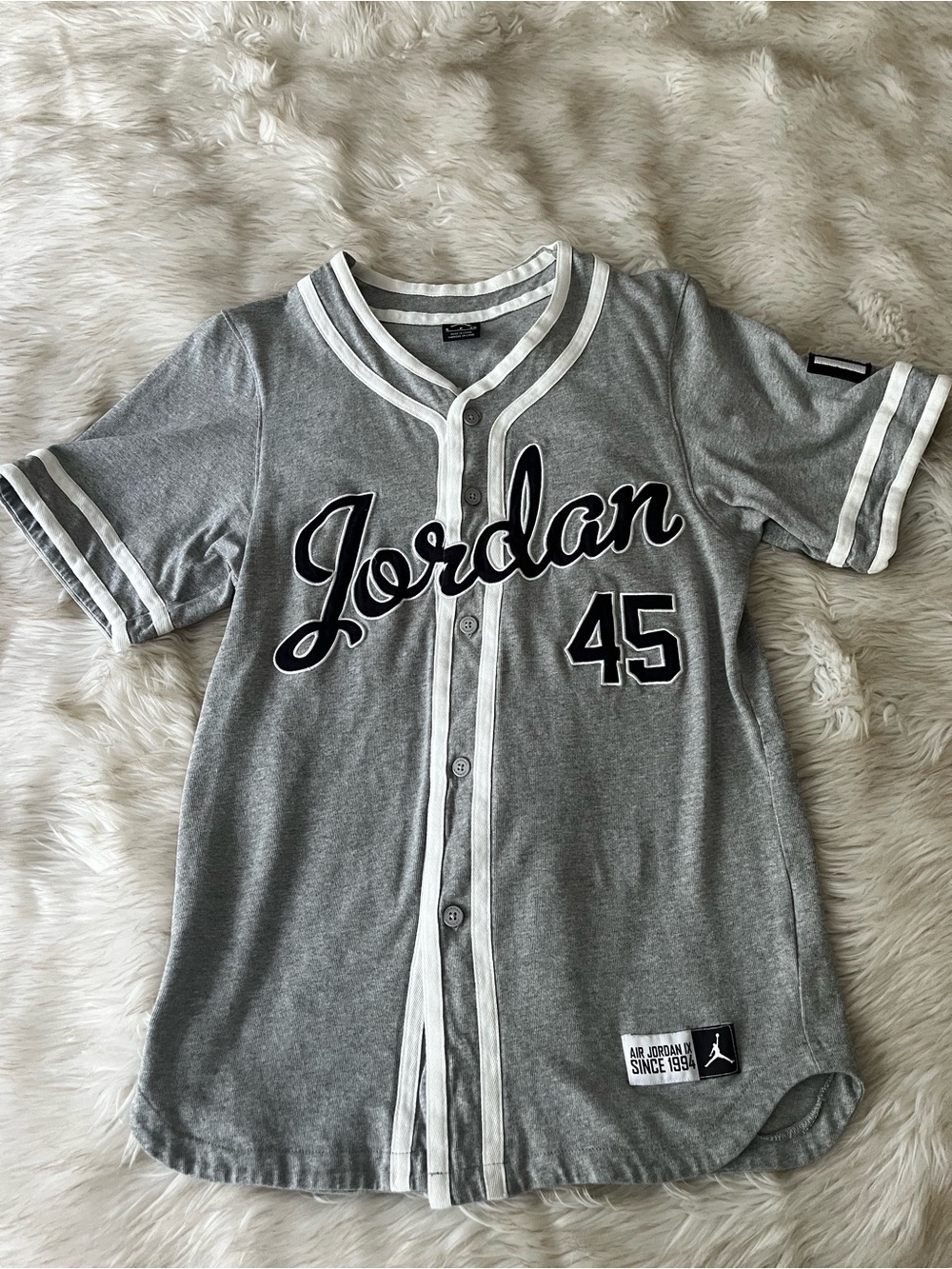 Nike Air Jordan LX9 Vintage Grey Baseball style 45 Jersey Mens Small